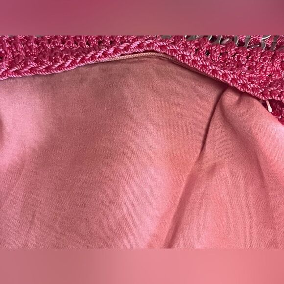 Crocheted Purse Recycled Soda Pop Tops Bag Upcycled Pink and Silver - Picture 2 of 9